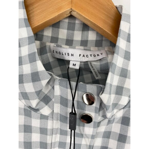 English Factory Grey Gingham Plaid Long Sleeve Shirt Dress Medium New - Picture 5 of 7